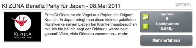 Bei der party konnten Gäste direkt auf die Spendenaktion spenden. Auch die Spenden, die an der Tür eingenommen wurden unterstützen Projekte für Japan.