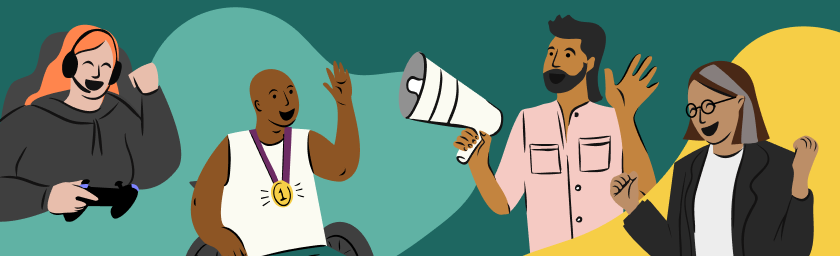 Vier illustrierte Personen freuen sich