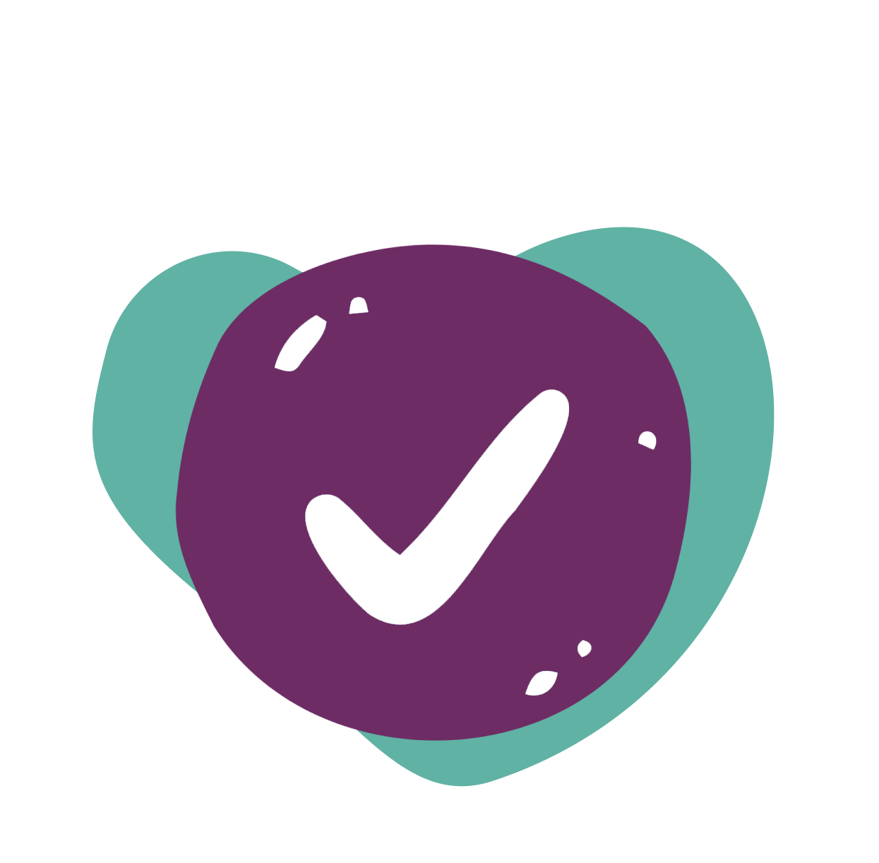 Das Bild zeigt ein stilisiertes Häkchen-Symbol. Das Häkchen ist weiß und befindet sich in einem dunkellila Kreis.